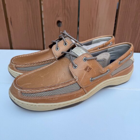 Sperry Top-Sider Mens Size 13W Tan Leather Boat Shoes Mesh Casual - Picture 1 of 10